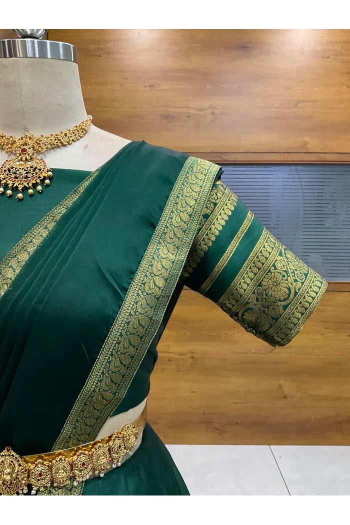 Beautiful South Indian Style Semi-Stitched Half Saree with Blouse and Dupatta for Women |  Swarna
