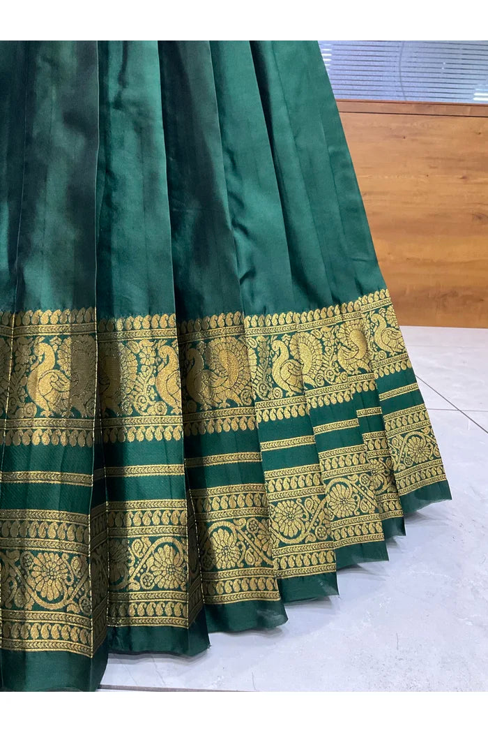 Beautiful South Indian Style Semi-Stitched Half Saree with Blouse and Dupatta for Women |  Swarna