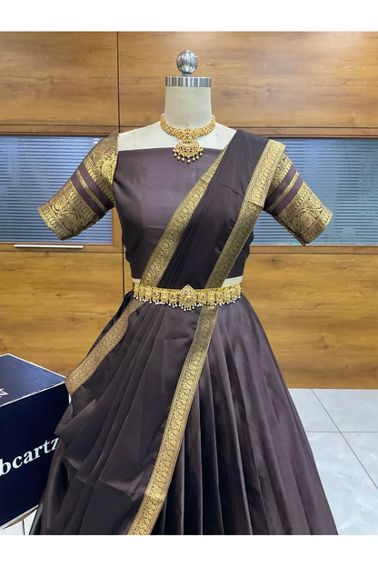 Beautiful South Indian Style Semi-Stitched Half Saree with Blouse and Dupatta for Women |  Swarna