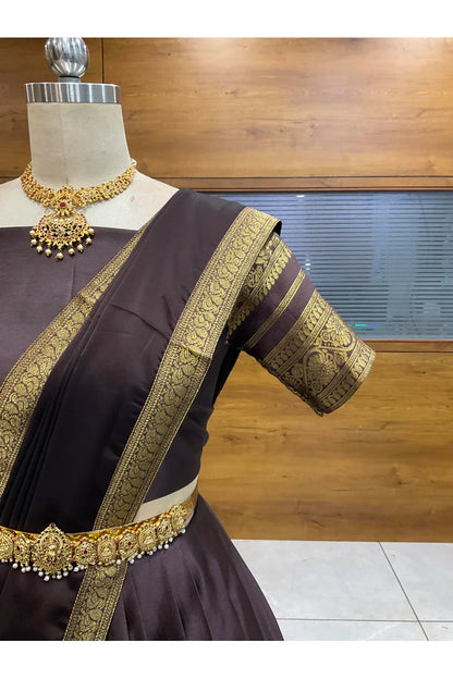 Beautiful South Indian Style Semi-Stitched Half Saree with Blouse and Dupatta for Women |  Swarna