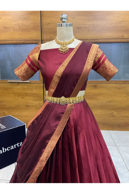 Beautiful South Indian Style Semi-Stitched Half Saree with Blouse and Dupatta for Women |  Swarna