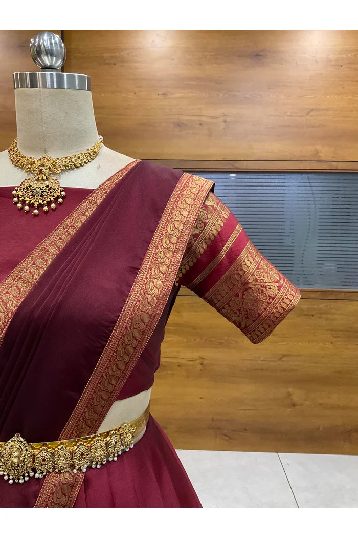 Beautiful South Indian Style Semi-Stitched Half Saree with Blouse and Dupatta for Women |  Swarna