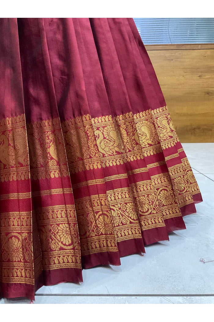 Beautiful South Indian Style Semi-Stitched Half Saree with Blouse and Dupatta for Women |  Swarna