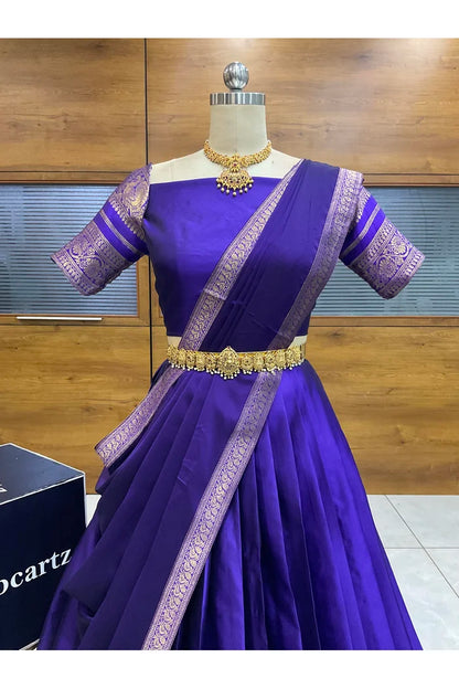 Beautiful South Indian Style Semi-Stitched Half Saree with Blouse and Dupatta for Women |  Swarna