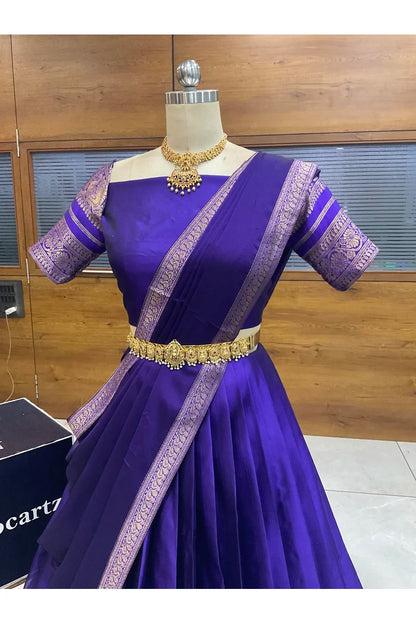 Beautiful South Indian Style Semi-Stitched Half Saree with Blouse and Dupatta for Women |  Swarna