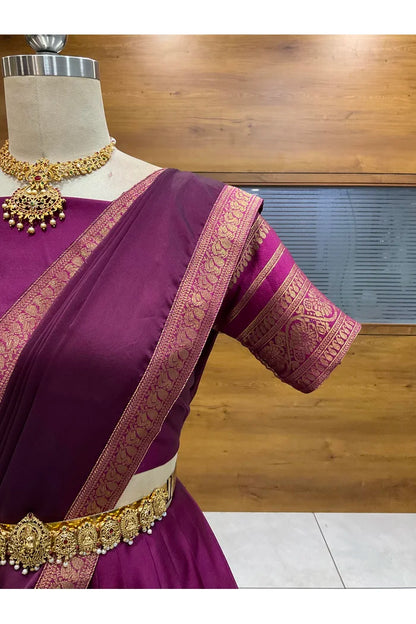 Beautiful South Indian Style Semi-Stitched Half Saree with Blouse and Dupatta for Women |  Swarna