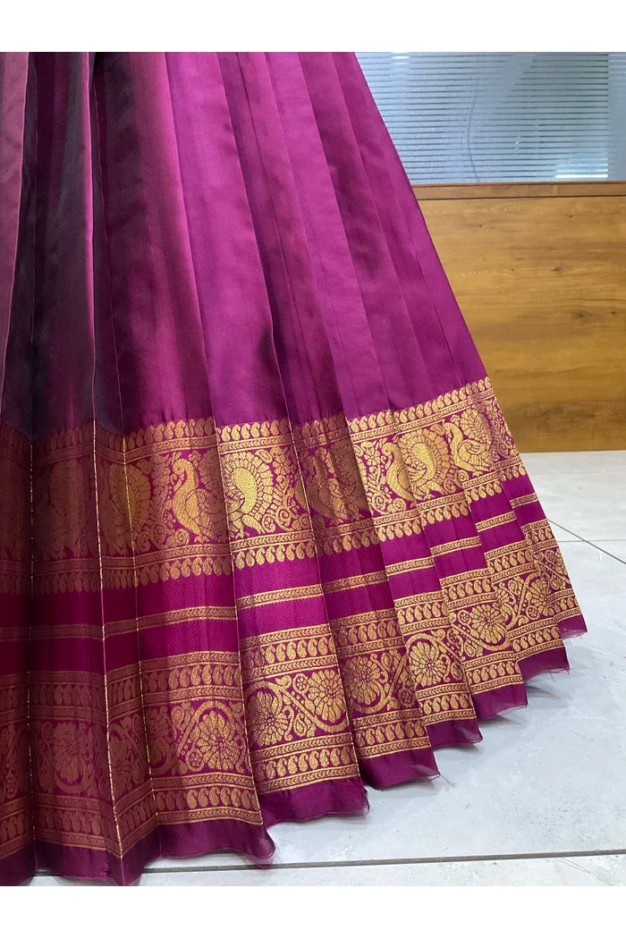 Beautiful South Indian Style Semi-Stitched Half Saree with Blouse and Dupatta for Women |  Swarna