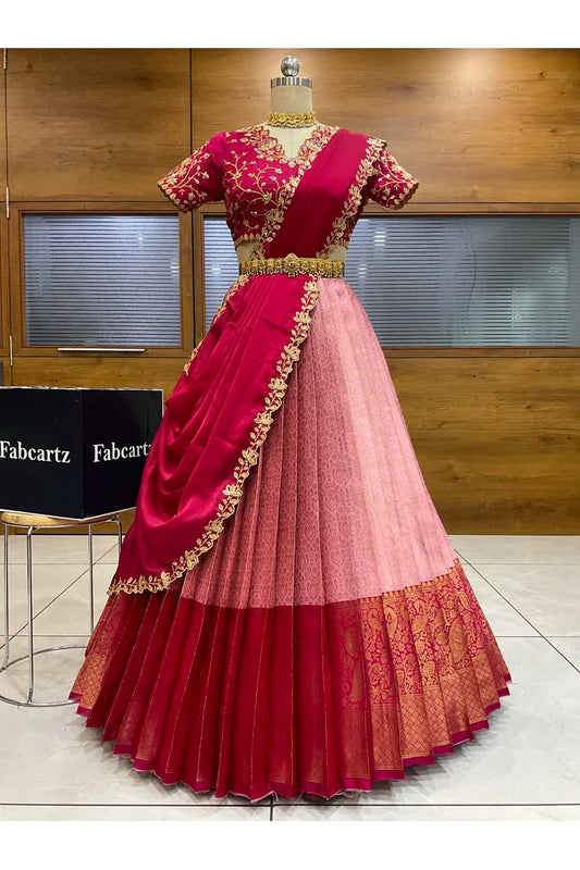 Beautiful South Indian Style Half Saree with Blouse and Dupatta for Women | Ruprekha