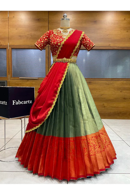 Beautiful South Indian Style Half Saree with Blouse and Dupatta for Women | Lajja
