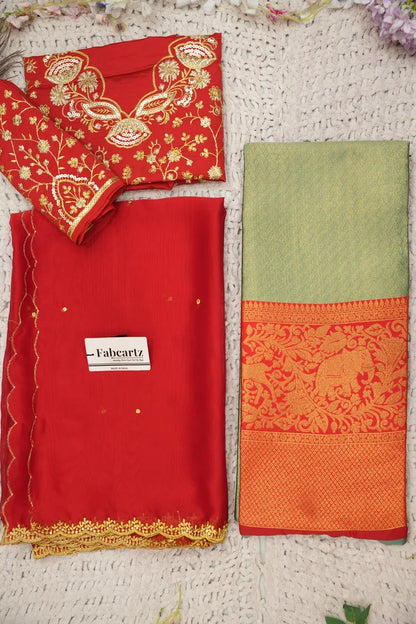 Beautiful South Indian Style Half Saree with Blouse and Dupatta for Women | Lajja