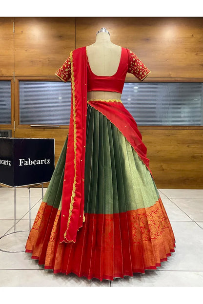 Beautiful South Indian Style Half Saree with Blouse and Dupatta for Women | Lajja