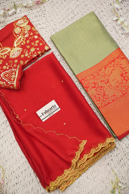 Beautiful South Indian Style Half Saree with Blouse and Dupatta for Women | Lajja