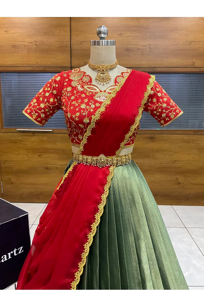 Beautiful South Indian Style Half Saree with Blouse and Dupatta for Women | Lajja