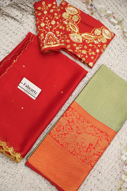 Beautiful South Indian Style Half Saree with Blouse and Dupatta for Women | Lajja