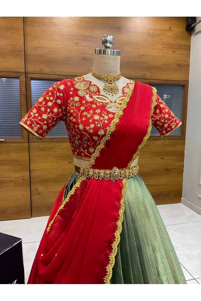 Beautiful South Indian Style Half Saree with Blouse and Dupatta for Women | Lajja