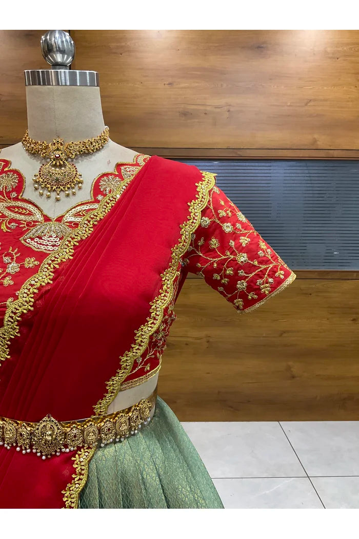 Beautiful South Indian Style Half Saree with Blouse and Dupatta for Women | Lajja