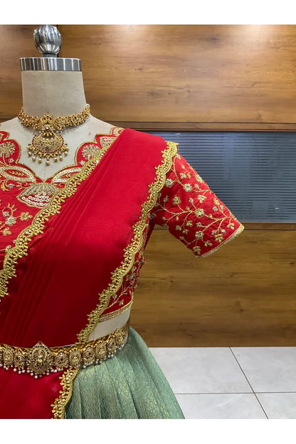 Beautiful South Indian Style Half Saree with Blouse and Dupatta for Women | Lajja