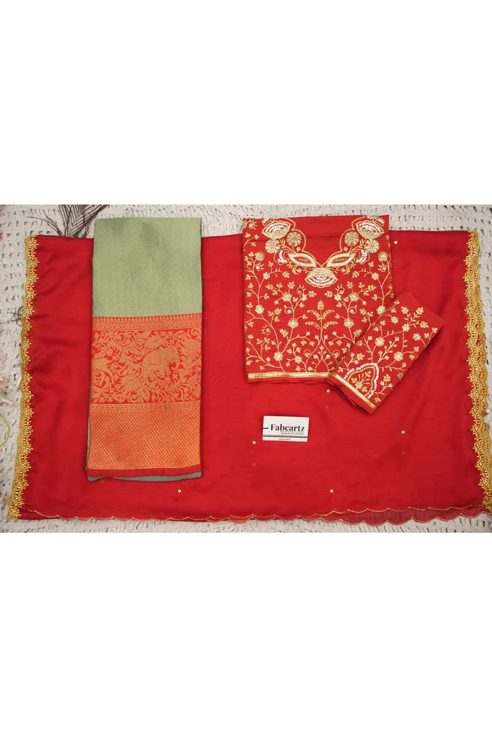 Beautiful South Indian Style Half Saree with Blouse and Dupatta for Women | Lajja