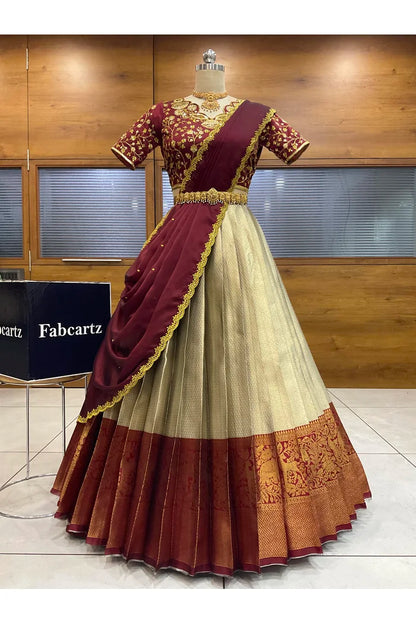 Beautiful South Indian Style Half Saree with Blouse and Dupatta for Women | Lajja