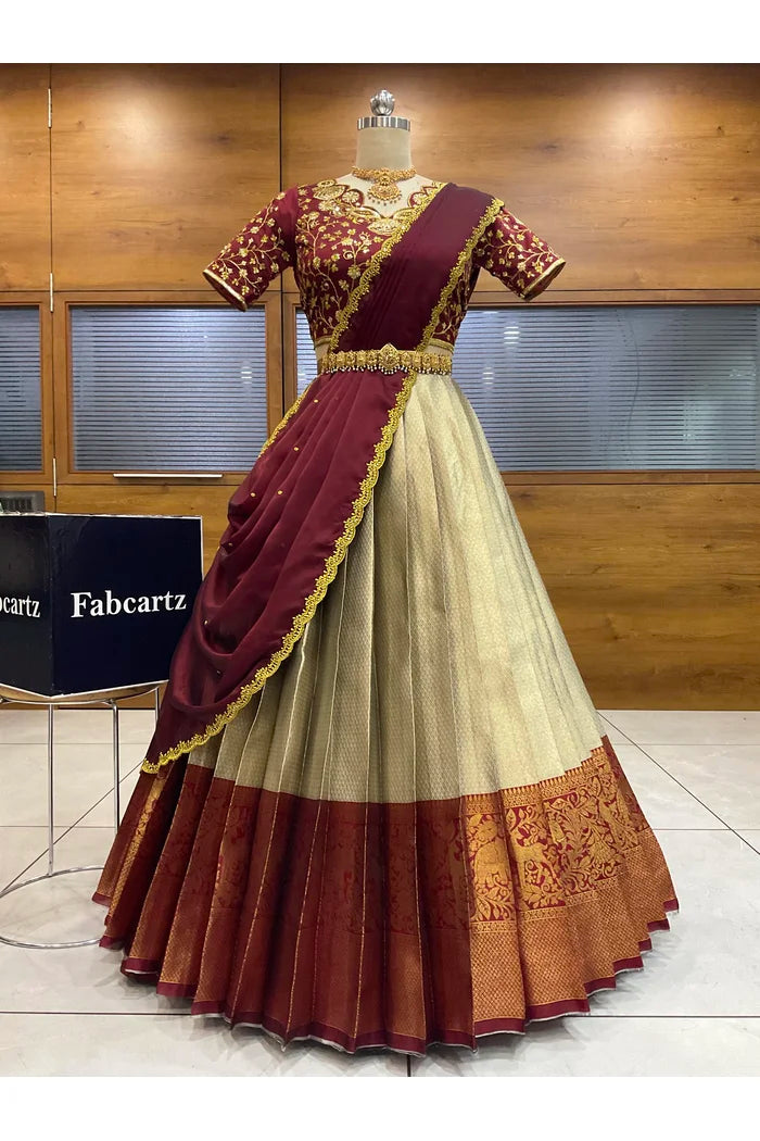 Beautiful South Indian Style Half Saree with Blouse and Dupatta for Women | Lajja