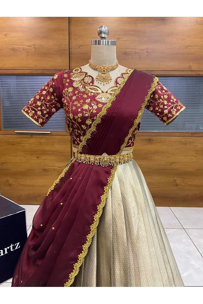 Beautiful South Indian Style Half Saree with Blouse and Dupatta for Women | Lajja