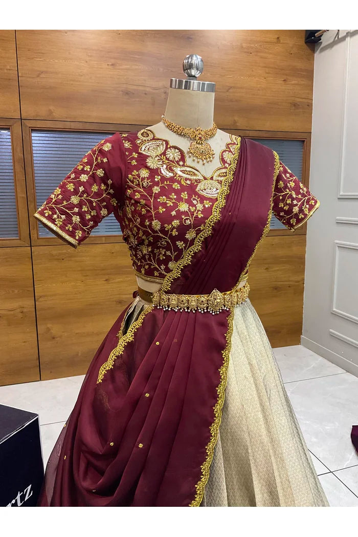 Beautiful South Indian Style Half Saree with Blouse and Dupatta for Women | Lajja