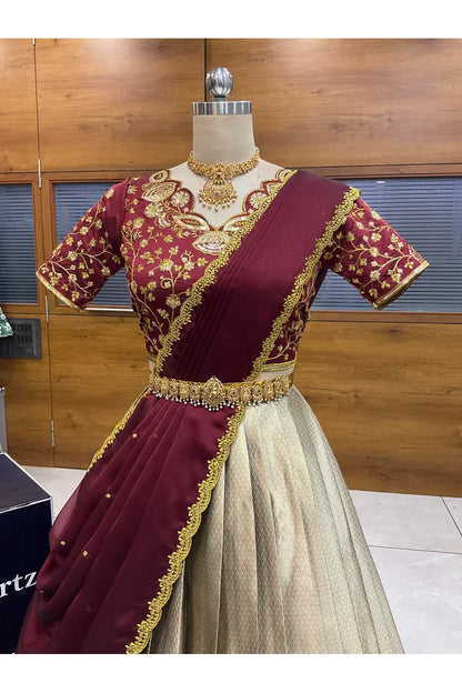 Beautiful South Indian Style Half Saree with Blouse and Dupatta for Women | Lajja