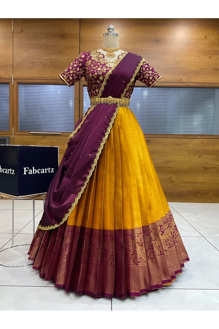 Beautiful South Indian Style Half Saree with Blouse and Dupatta for Women | Lajja