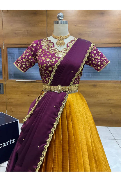 Beautiful South Indian Style Half Saree with Blouse and Dupatta for Women | Lajja