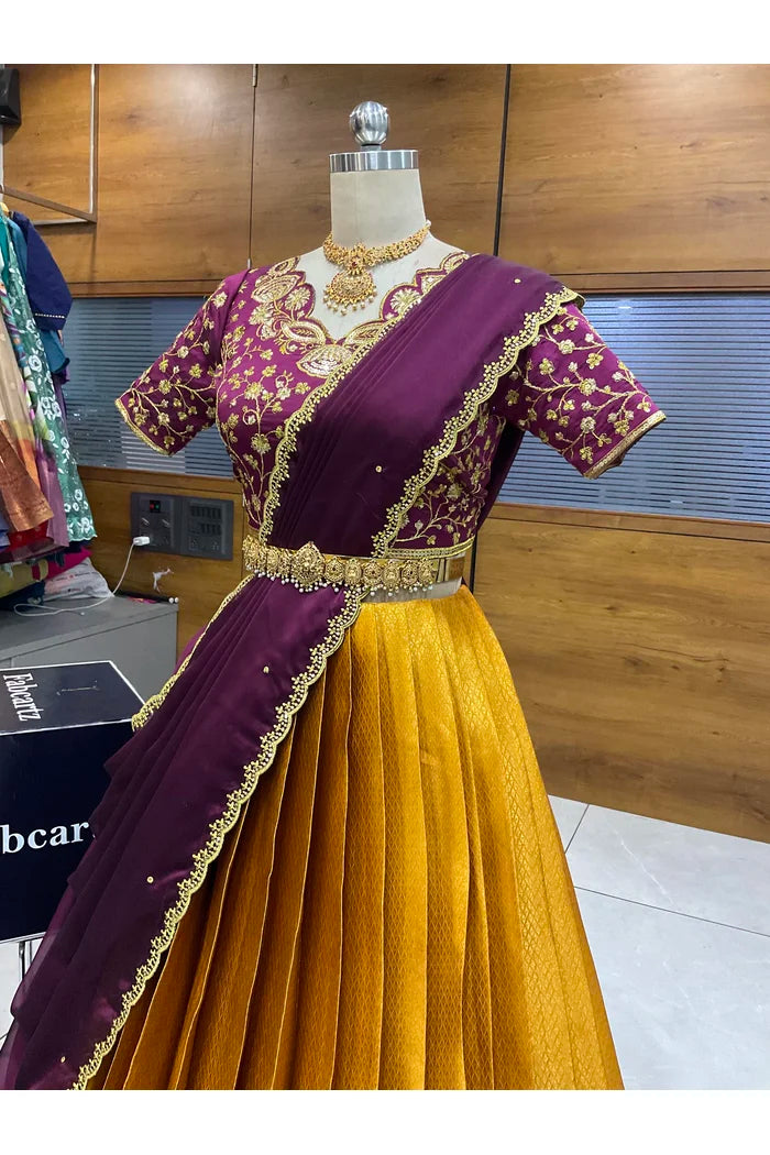 Beautiful South Indian Style Half Saree with Blouse and Dupatta for Women | Lajja