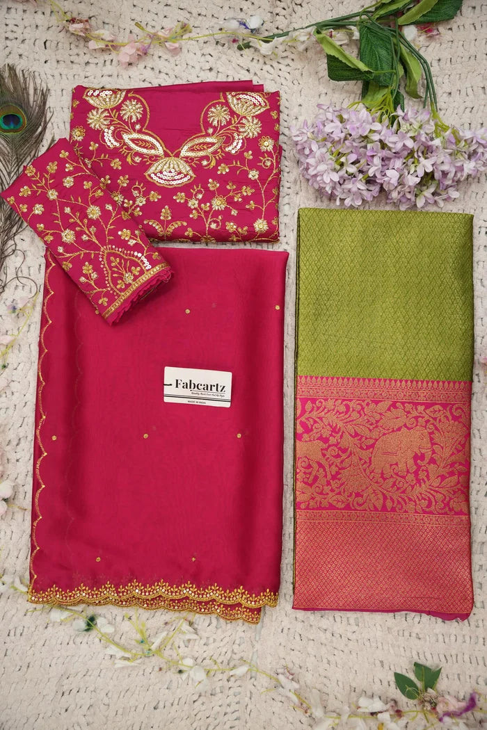Beautiful South Indian Style Half Saree with Blouse and Dupatta for Women | Lajja