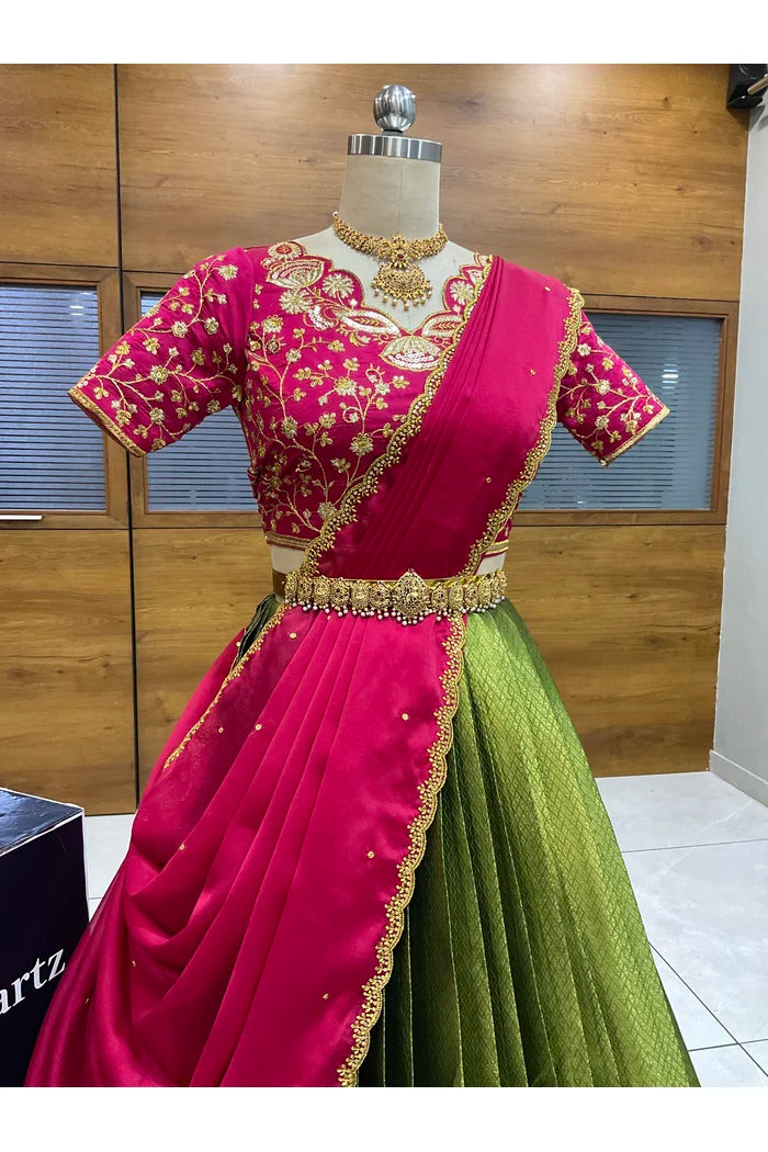 Beautiful South Indian Style Half Saree with Blouse and Dupatta for Women | Lajja