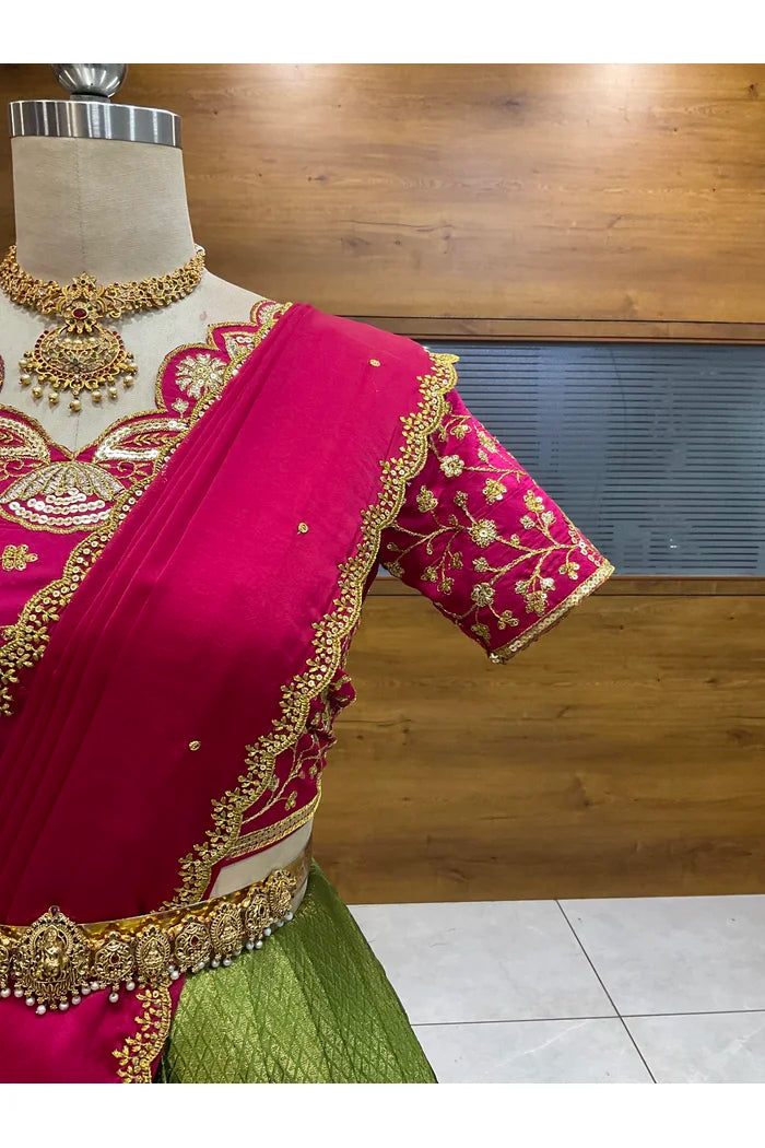 Beautiful South Indian Style Half Saree with Blouse and Dupatta for Women | Lajja