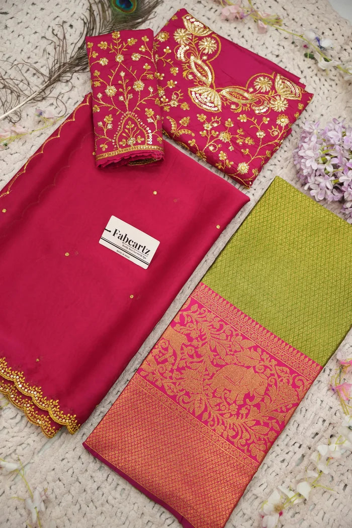 Beautiful South Indian Style Half Saree with Blouse and Dupatta for Women | Lajja