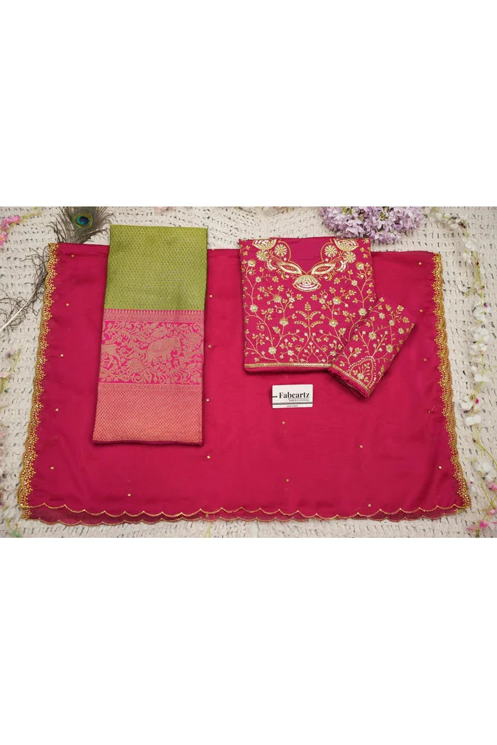Beautiful South Indian Style Half Saree with Blouse and Dupatta for Women | Lajja
