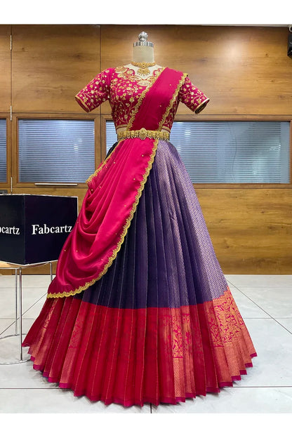 Beautiful South Indian Style Half Saree with Blouse and Dupatta for Women | Lajja