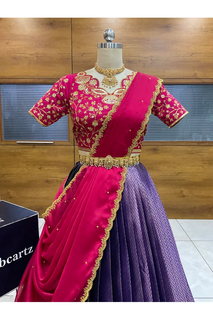 Beautiful South Indian Style Half Saree with Blouse and Dupatta for Women | Lajja