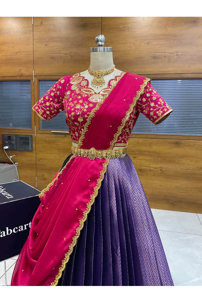 Beautiful South Indian Style Half Saree with Blouse and Dupatta for Women | Lajja