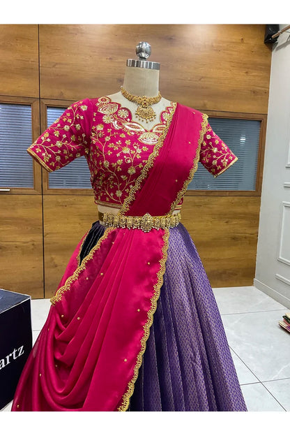 Beautiful South Indian Style Half Saree with Blouse and Dupatta for Women | Lajja