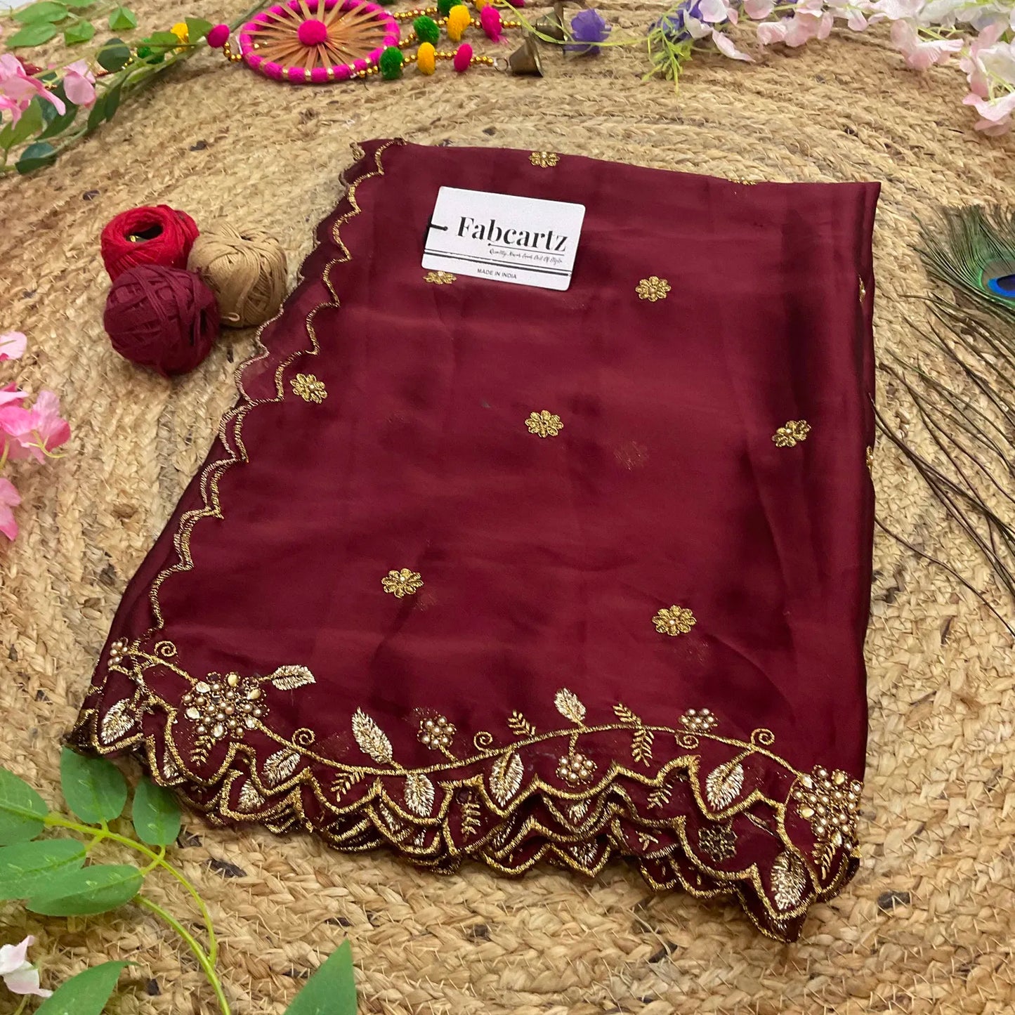 RangoliDup Beautiful Embroidery & Beads work Rangoli Dupatta for women | Only Dupatta