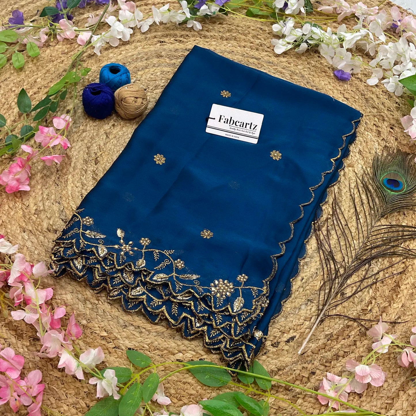 RangoliDup Beautiful Embroidery & Beads work Rangoli Dupatta for women | Only Dupatta