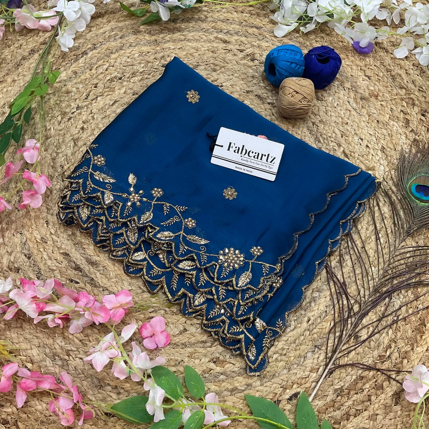 RangoliDup Beautiful Embroidery & Beads work Rangoli Dupatta for women | Only Dupatta