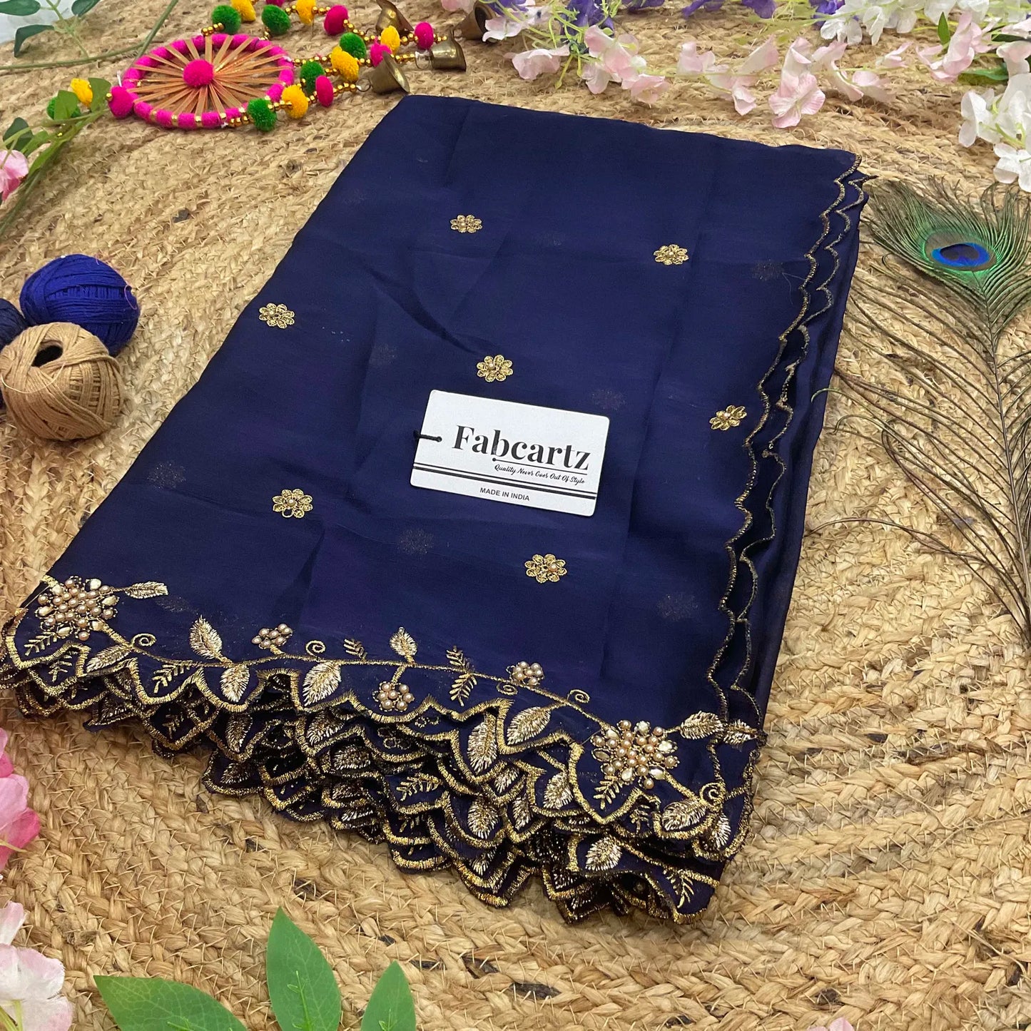 RangoliDup Beautiful Embroidery & Beads work Rangoli Dupatta for women | Only Dupatta