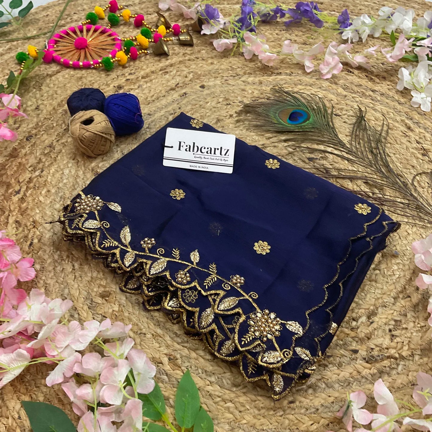 RangoliDup Beautiful Embroidery & Beads work Rangoli Dupatta for women | Only Dupatta