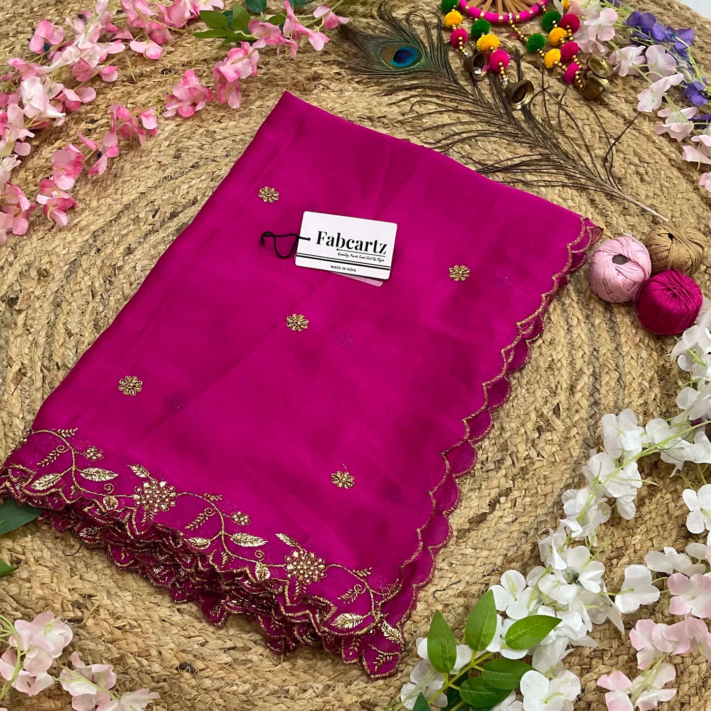 RangoliDup Beautiful Embroidery & Beads work Rangoli Dupatta for women | Only Dupatta