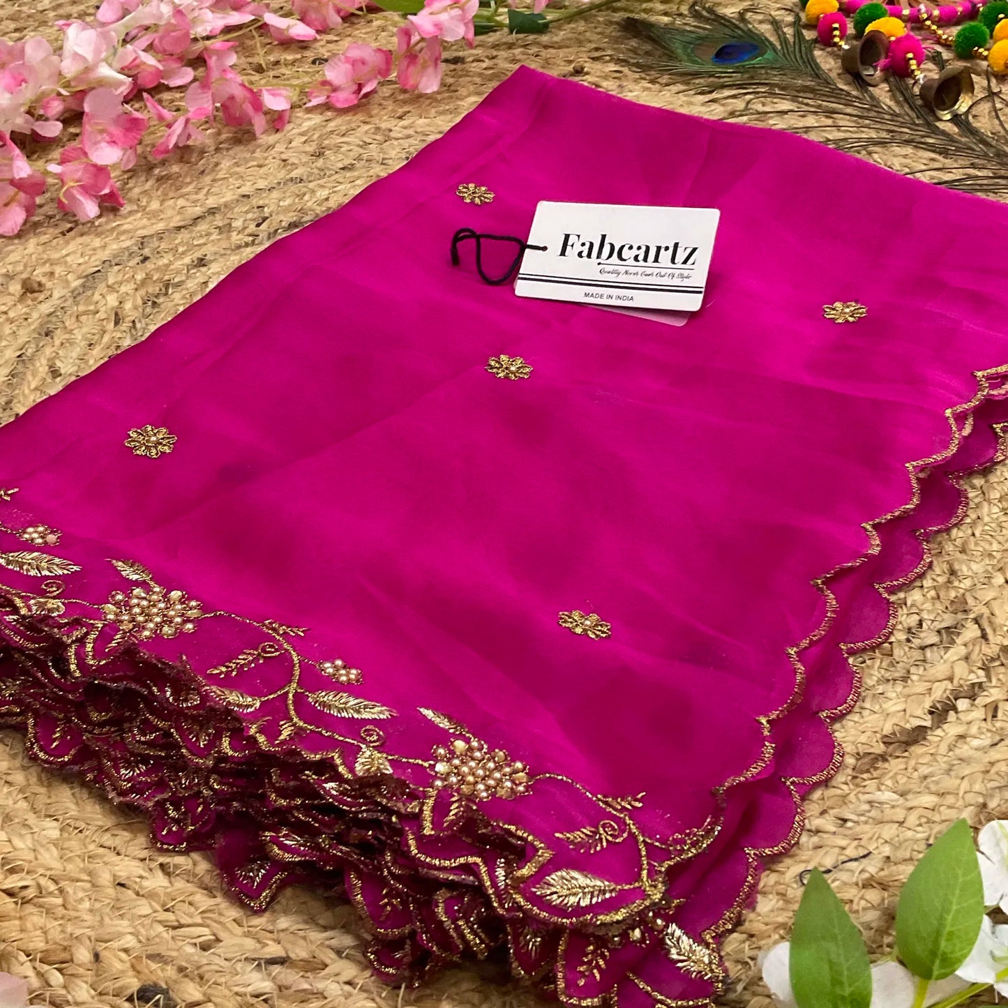 RangoliDup Beautiful Embroidery & Beads work Rangoli Dupatta for women | Only Dupatta