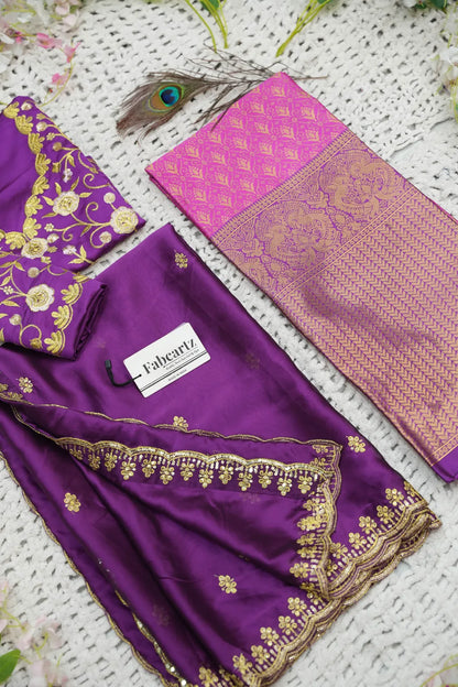 Munjya Women's Woven Design zari work Half Saree with Embroidered Blouse and Dupatta