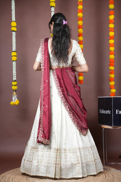 Aarohi kv Women's Woven Design Half Saree with Blouse and Dupatta