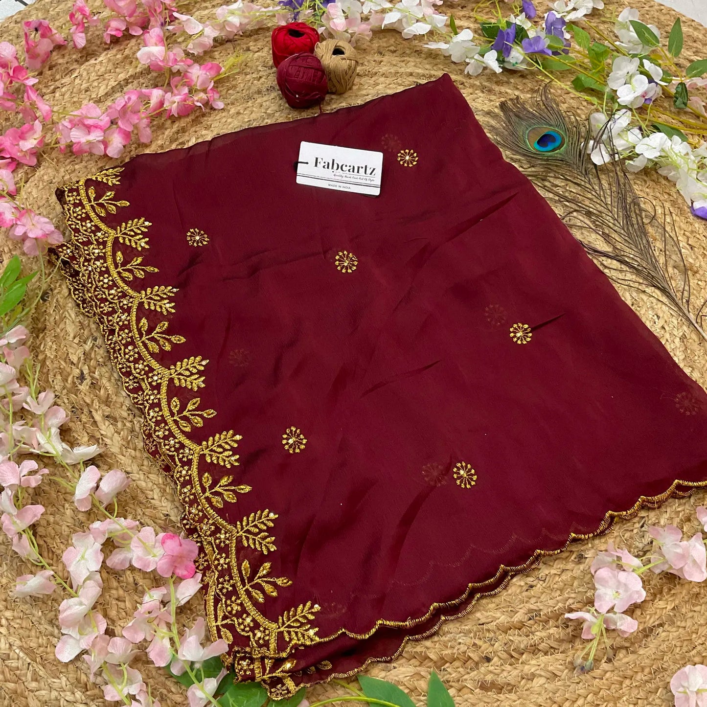 SaraswatiDup Beautiful Embroidery & Beads work Rangoli Dupatta for women | Only Dupatta