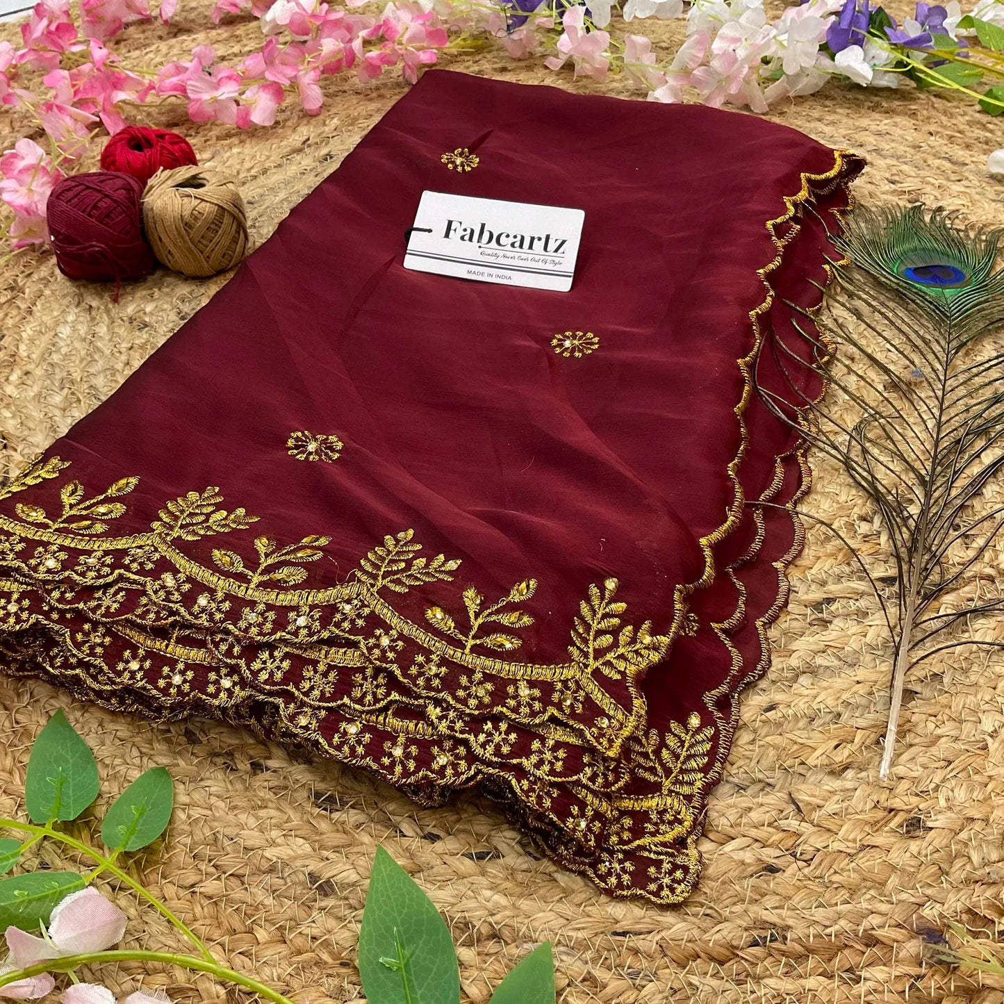 SaraswatiDup Beautiful Embroidery & Beads work Rangoli Dupatta for women | Only Dupatta
